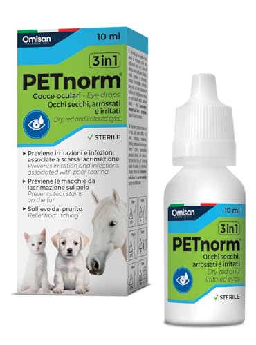 Petnorm Collirio Sterile 3In1 - Lubrifica, Idrata, Dona Sollievo. Aiuta A Rimuovere Macchie Da Lacrimazione. Collirio Per Cani, Gatti E Animali Da Compagnia. Con Acido Ialuronico Ed Aloe Vera - 10Ml