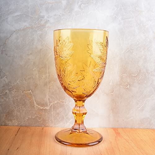 Sanhecun Elegant Highball Glasses Set Wine Goblet Set Drinking Glaware Maple Leaf Embossed (4, Wine Goblet 10 Oz) #TOP3