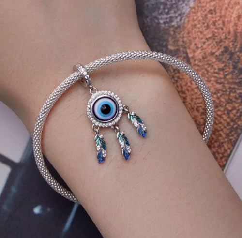 Amuleto ojo malvado y atrapasueños en plata de ley 925 compatible con pulseras 3