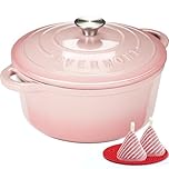 Overmont Enameled Cast Iron Dutch Oven - 5.5QT Cookware with Cookbook Cotton Heat-resistant Caps - Heavy-Duty Enamel Pot with Lid for Braising Stews Roasting Bread Baking
