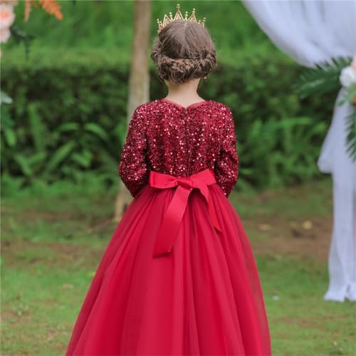 Big Girl Tulle Puffy Dress Long Sleeve Lace Dress Kids Sequin Graduation Dress Formal Evening Prom Dresses4