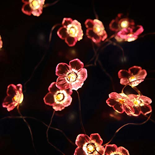 Flower String Lights，Pink Cherry Blossom String Lights For Girls Kids Bedroom Decorations，30 Led Fairy Night Light Waterproof Indoor Outdoor Wedding Birthday Party Wall Decor Battery Operated 10Ft #TOP6