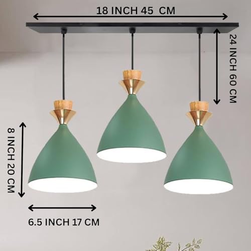 Image of GreyWings Triple Dome Green Aluminium Hanging Pendant Light Drop, Antique Modern Ceiling Lamp,Bulb is not Included, 3 Light Linear Set