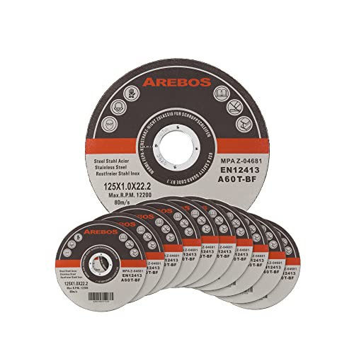 Arebos 100x 125 mm Meule à tronçonner | Fer, Métal, Acier, Inox, Aluminium (125 x 1,0 x 22,2 mm) Disques à tronçonner 125 pour Meuleuse d'Angle