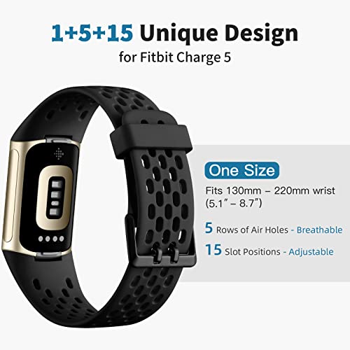 Getino Compatible With Fitbit Charge 5 Bands For Women Men, Soft Breathable Comfortable Replacement Sport Strap Adjustable Wristbands For Fitbit Charge 5 Advanced Fitness Tracker, Black #TOP7