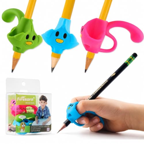 Training Grips For Pencil, Firesara Training Grips for Kids Handwriting Ergonomic 5 Fingers Fixed Sets for Trainer Handwriting Posture Correction, Assorted Pencil Grips for Righties and Lefties (3Pcs)