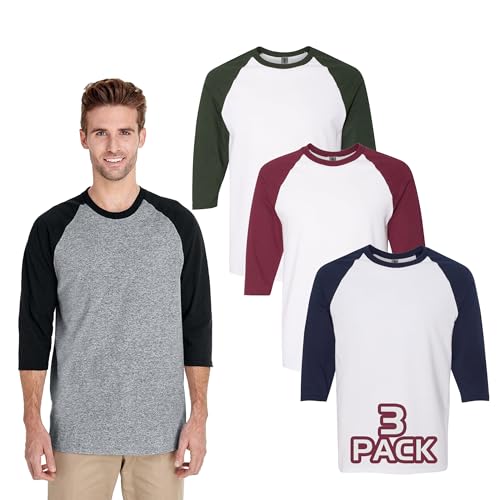 Gildan G570 3/4-Sleeve Raglan T-Shirts, Bulk Undershirts for Men Multipack - Create Color Pack Men 5700 Cotton Shirt