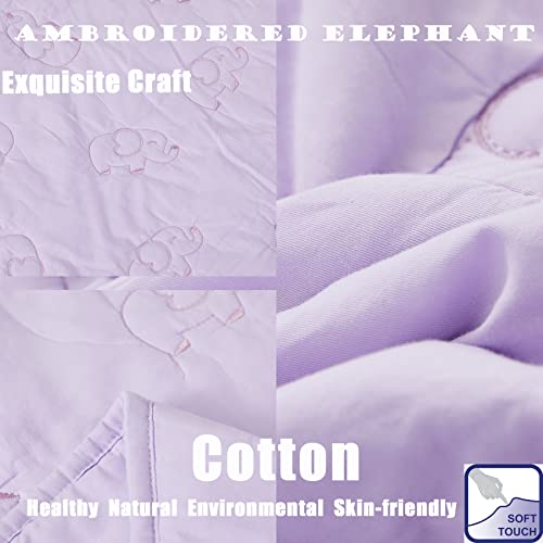 Brandream Purple Baby Girls Crib Bedding Set With Embroidered Elephant Quilt, Crib Sheet, Crib Bed Skirt | 6-Piece Cotton Nursery Bedding Set #TOP4