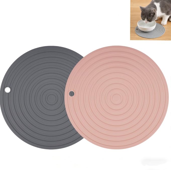 Cat Food Mat, Silicone Waterproof Round Dog Food Mat, Non-Skid Spill Proof Pet Feeding Mat for Food and Water Suitable for Small and Medium Pets, Easy to Clean โ image 1