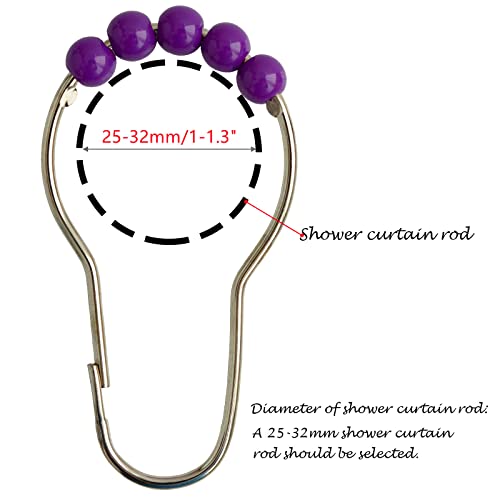 Shower Curtain Rings Hooks Decorative Acrylic Roller Balls Rustproof Heavy Duty For Bathroom Curtain (12Pcs-Purple) #TOP3