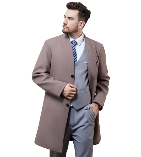 Image of WULFUL Men Wool Trench Coat Slim Fit Winter Coat