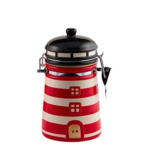 Buddel-Bini Versand Vorratsdose Leuchtturm klein rot weiß Keramik Kaffeedose Dose Vorratsbehälter