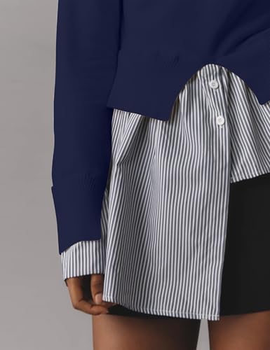 Image of Women Asymmetrical Patchwork Sweaters Slit Turtleneck Pullover Sweater Dress 2 in 1 Sweater Shirt Tunic Sweater Tops