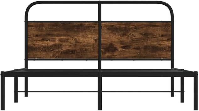Bed Frame Double 135x190 cm Smoked Oak Engineered Wood with Steel Slatted Base Headboard Sturdy Bedroom Furniture with Clearance for Storage and Comfortable Back Support