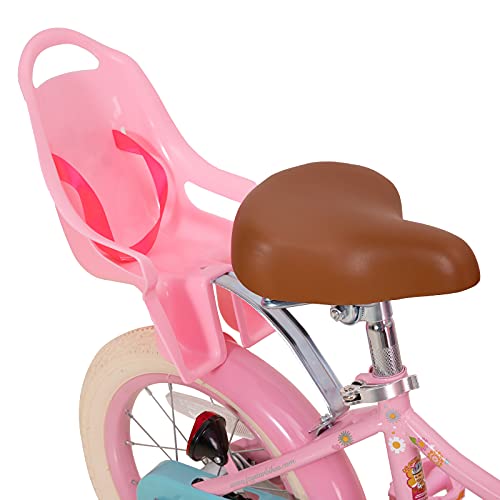 JOYSTAR Little Daisy 14 Zoll Kinderfahrrad für 3 4 5 Jahre Mädchen Kleinkinderfahrrad mit Stützrädern Prinzessin Kinderfahrrad mit Korb Fahrradschlangen Kleinkindfahrrad Fahrräder Rosa