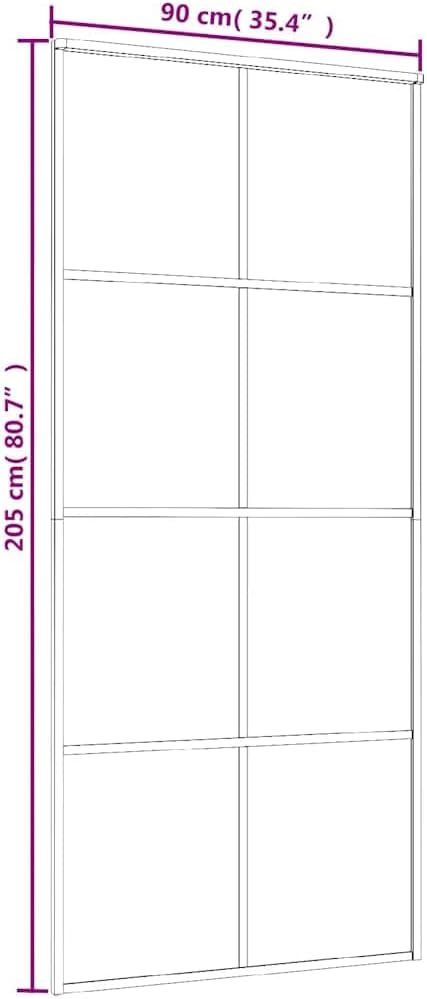 Diagram showing dimensions of the sliding door: 90 cm (35.4 inches) width and 205 cm (80.7 inches) height