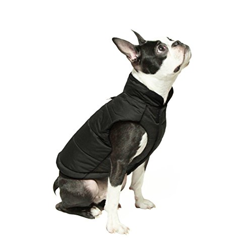 Gooby - Wind Parka, Fleece Lined Small Dog Jacket Coat Sweater with Water Resistant Shell and Leash Ring, Black, Large