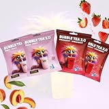 Melocotón y fresa Bubble Tea 2.0 – Instant Bubble Tea en bolsa con pajitas, fácil preparación, con leche o agua, perfecto para viajes, reciclable, sabor intenso