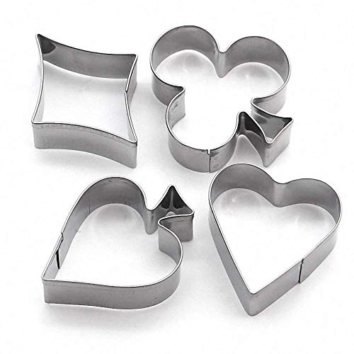 4Pcs/Set Small Size Casino Playing Cards Suit Stainless Steel Cookie Cutters Poker Playing Bridge Fondant Cutters Set Cake Decorating Tool (Spade, Heart, Club And Diamond) #TOP2