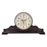 SESO UK- Reloj de escritorio de lujo de lujo mudo cuarzo silencioso Antiguo de madera tallado relojes de mesa para sala de estar villa ( Color : Red-brown )