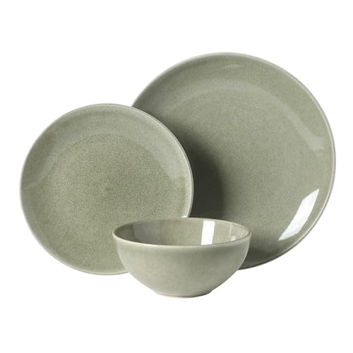 Image of Gibson Elite Castle Peak Plates and Bowls Set, 12-Piece Dinnerware Set, Green Reactive Glaze Stoneware Dishes, Dinner Plates, Salad Plates & Cereal Bowls