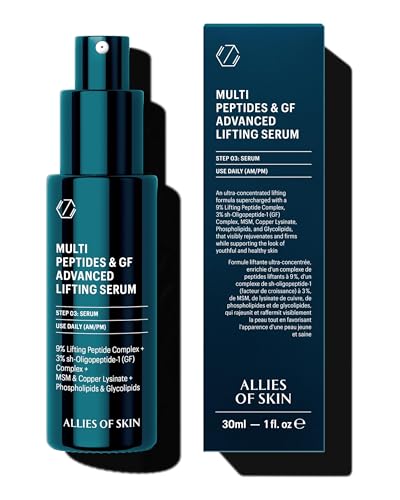 Allies of Skin Multi Peptides & Growth Factor Collagen Boosting Face Serum | Skin Tightening Anti-Aging Complex with 9% Peptides| Firms Sagging Skin & Visibly Reduces Wrinkles (1 oz)