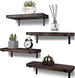 HXSWY Rustic Wood Floating Shelves for Wall Decor Farmhouse Wooden Wall Shelf for Bathroom Kitchen Bedroom Living Room Set of 4 Dark Brown