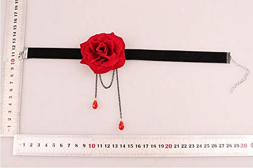 Upstore 1Pcs Red Rose Flower Popular Women Girls Gothic Lolita Black Lace Collar Choker Necklace Retro Rose Collarbone Chain Clavicle Necklace Jewelry Ornament Perfect Christmas New Year Gift #TOP6