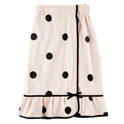 Ultra Soft Plush Luxury Spa Shower Bath Wrap with Adjustable Closure, One Size, Blush/Black Dots