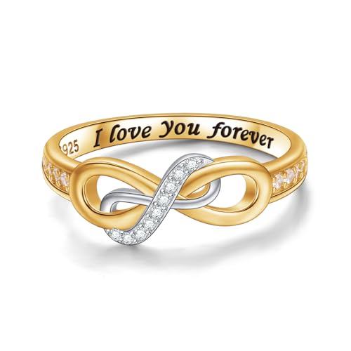 DAOCHONG 18K Gold Plated Infinity Ring 925 Sterling Silver Rings Infinite love Promise Ring for Women Ladies Dainty Eternity Promise Wedding Bands Engagement Anniversary Jewelry Gifts for Her
