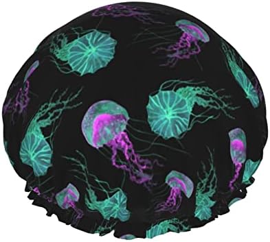 Shower Cap Jellyfish Glow In Dark Shower Caps For Women Reusable Double Waterproof Bathing Shower Hat Hair Protection Shower Hat