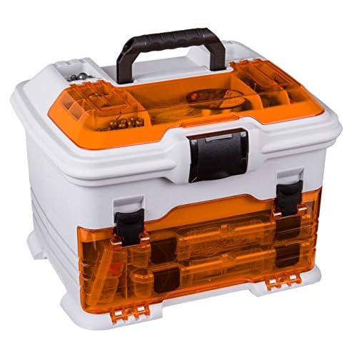 Flambeau Outdoors T4P Pro Multiloader Tackle Box – Portable Fishing Lure Organizer Station With Zerust Anti-RustTechnology, Includes 5 Removable Tuff Tainer Tackle Boxes, White/Orange