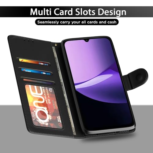 Image of Pikkme Flip Cover for Redmi 15C 5G Leather Finish | Inside TPU with Card Pockets | Wallet Stand and Shock Proof | Complete Protection Flip Case (Black)