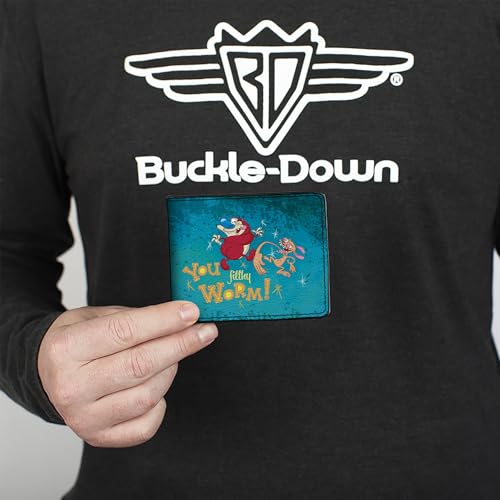 Ren and Stimpy Buckle-Down PU Bifold Wallet-Ren Slapping Stimpy You Filthy Worm, Multicolor, 4.0" x 3.5"3