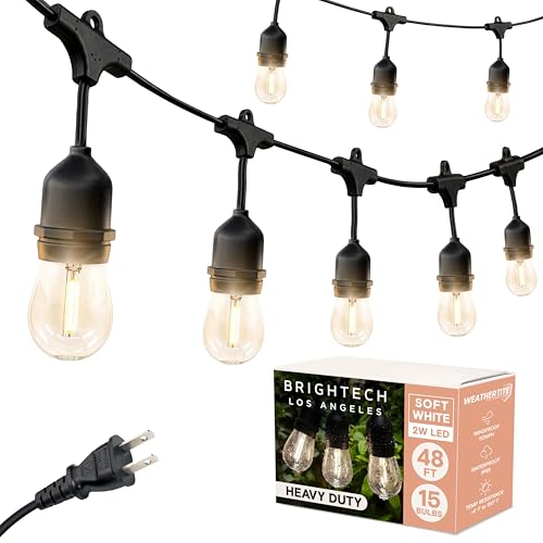 Brightech Ambience Pro - Waterproof LED Outdoor String Lights - Hanging, Dimmable 2W Vintage Edison Bulbs - 48 Ft Commercial Grade Patio Lights Create Cafe Ambience In Your Backyard
