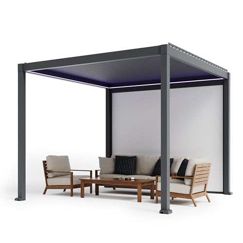 Motorized Aluminum Louver Pergola LED Lights & Smart Rain