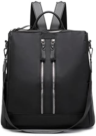 LORADI Lightweight Nylon Vintage Backpack, Anti-theft Water Resistance Fashion Backpack for Casual Daypack Outdoor Travel, Black