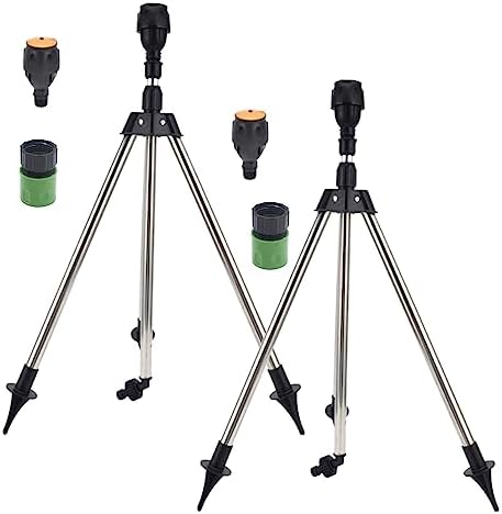 Upgraded Automatic Rotating Tripod Sprinkler, Stainless Steel Rotary Irrigation Tripod Telescopic Support Sprinkler with 360 Degree Large Area Coverage, Watering Sprinklers for Lawn Yard Garden (A2)
