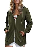 Zeagoo Womens Lightweight Thin Zip Hooded Sweatshirt Jacket with Pockets, Green, X-Large