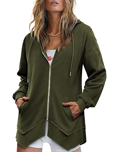 Zeagoo Women Zip Up Hoodies Fleece Tunic Lined Sweatshirt Casual Hoodie Jacket With Pockets Green #TOP1