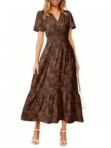 Image of Simplee Womens Summer Boho Maxi Dress Semi Formal Wedding Guest Short Sleeve V Neck Empire Waist Floral Long Dresses
