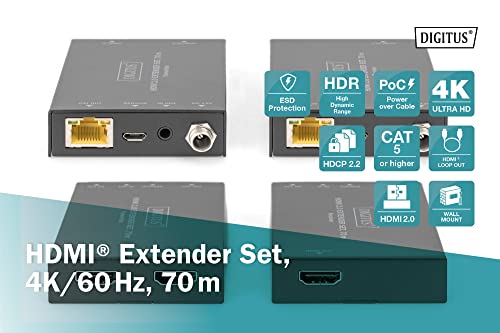 Extensor HDMI 4K 60Hz de 70m por cable LAN CAT 5e con emisor y receptor 5