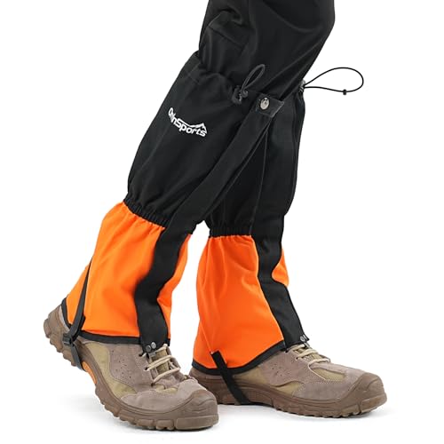 HiGaits Leg Gaiters for Men and Women Waterproof Adjustable Gators for Hiking Boots in Climbing Hunting Trekking & Fishing Snow Gaiters (Orange M)