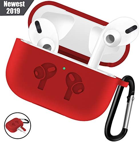 WAAILU Protective Cover Compatible with AirPods Pro Case, Case with Keychain for AirPods 3 Charging Case - 2019 Release Visible Front LED Shock-Absorbing Soft Slim Silicone Case Skin - Red