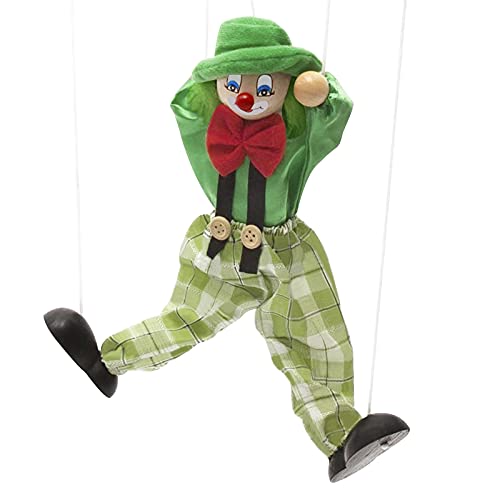 FakeFace Marioneta de payaso, juguete de cuerda, juego de payaso, marioneta de madera para niños, juguete para niños, Navidad, Halloween, cumpleaños, regalo (verde)