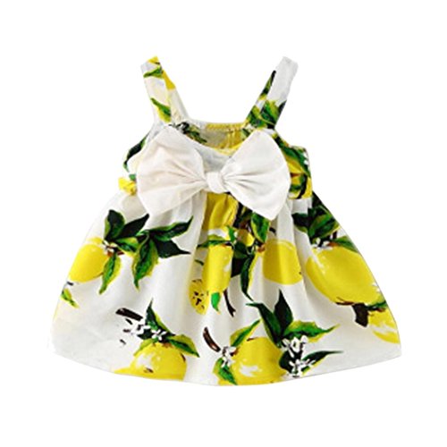 Preisvergleich Produktbild Bekleidung Longra Baby Mädchen Kleidung Zitrone bedrucktes Baby Outfit ärmellos Prinzessin Gallus Sommer Kleider (0-24Monate) (80CM 12Monate, Yellow)