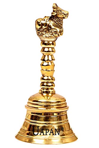 UAPAN Brass Bell Pooja Bell (4 inch_Nandi, Gold)