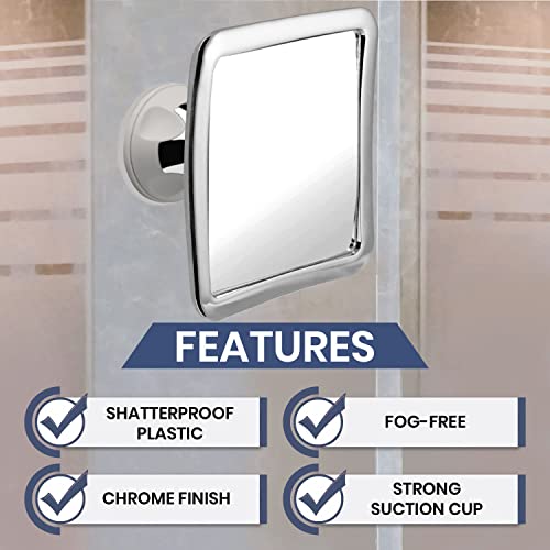 Mirrorvana Fogless Shower Mirror For Shaving With Upgraded Suction-Cup, 1X Magnifying, 6.3 X 6.3 Inch (Chrome Frame, Grey Suction) #TOP1