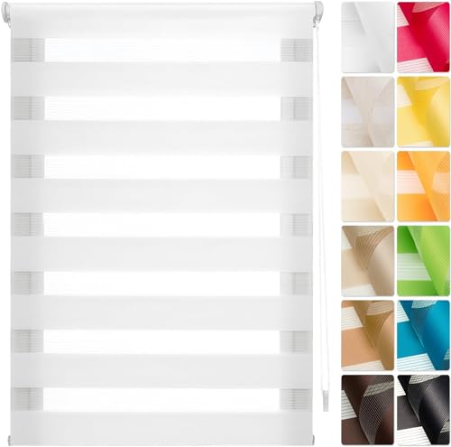 Dachfenster Verdunkelungsrollo 35 x 80 cm Tag-Nacht-Rollo ohne Bohren, Dachfenster Duo Verdunkelungsrollo, Verdunkelungsrollo Klemmrollo Thermorollo, für Alle Türen und Fenster, Weiß
