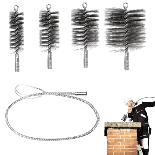 5 Pièces Kit Ramonage Poele Pellet,Goupillon Métallique,30/50/80/150 mm Hérisson Ramonage Acier Inoxydable avec 1 m de Fil d'acier pour Nettoyage de...